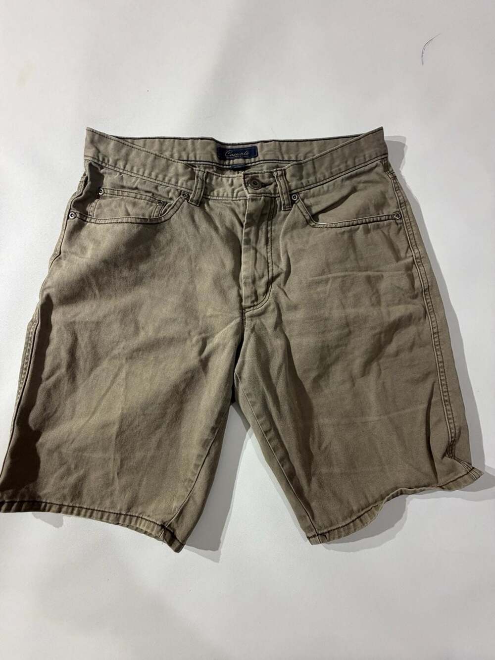 Roundtree & Yorke Casuals Olive Khaki Flat Front Denim Shorts Mens 32